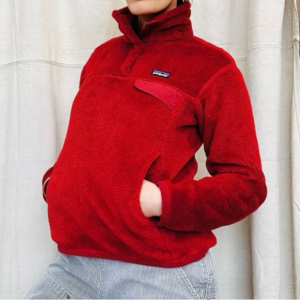 Patagonia Red Teddy Jacket Plush Fleece High Collar - Picture 2 of 5